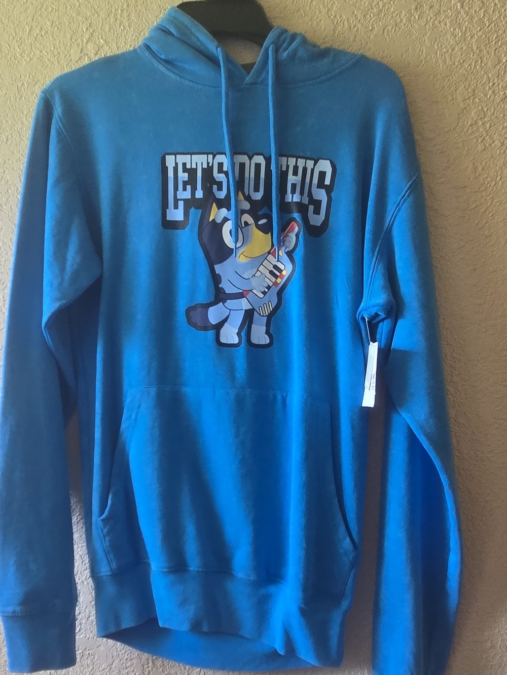 Men's Blue Graphic Zip-Up Hoodie with Motivational Character